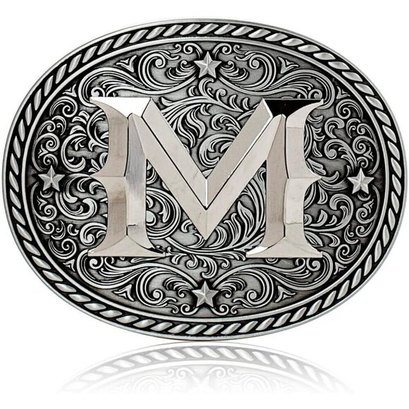 Women\'s Silver M Cowgirl Initial Large Letter Zinc Alloy Imported Belt Buckles